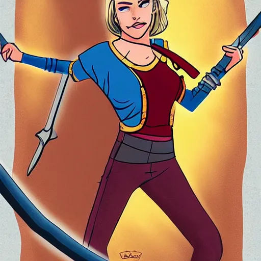 Prompt: Betty Cooper as a swordswoman, digital artwork