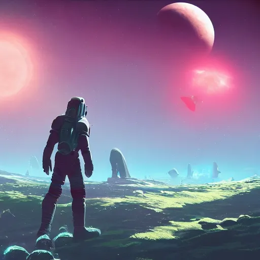 Prompt: no man's sky corrupted sentinel enjoying picking up flower on infested planet digital art in the style of greg rutkowski and craig mullins, 4 k