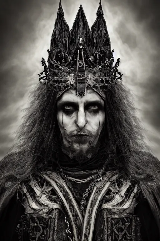 Prompt: dark gothic warlock king with an obsidian crown, details, mystery, witchcraft, dark magic, forbidden knowledge, dramatic lighting, dramatic mist, dark, intricate details, 4k