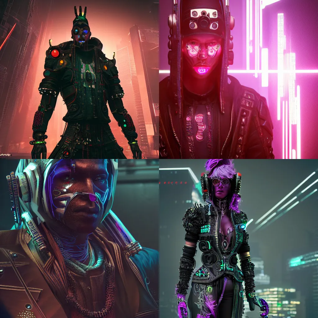 Prompt: a hyperrealistic 3d render of a cyberpunk warlock. intricate details. arnold render. Trending on ArtStation. Centered. Vivid cinematic lighting. Cyberpunk background. In the style of LaVista.