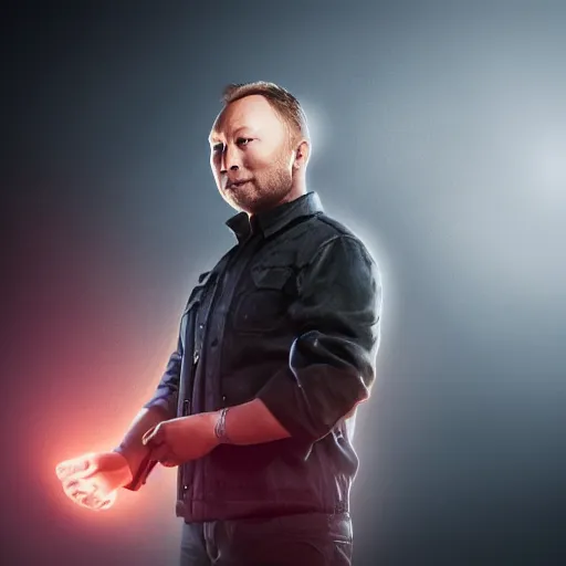 Prompt: limmy holding element 1 1 5, realistic, wide shot, dramatic lighting, hyper realistic, high quality, highly detailed, hd, beautiful, cinematic, 8 k, unreal engine, facial accuracy, symmetrical,