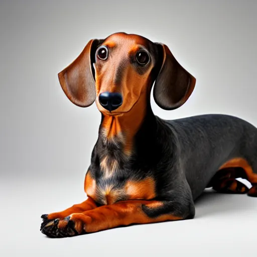 Image similar to realistic photo of a dachshund with enormous ears, studio lighting