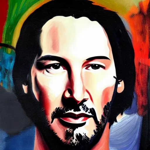 Image similar to A painting of Keanu Reeves in the style of Raoul Hausmann