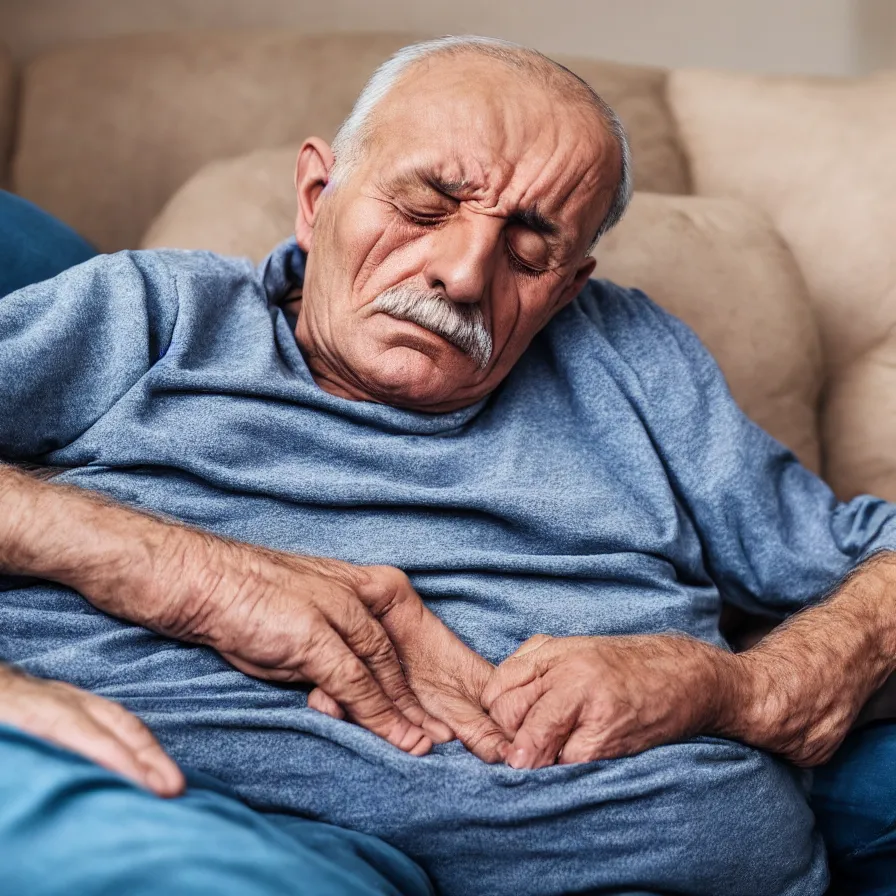 Image similar to photo of a 67 year old Romanian man falling asleep on the couch as he checks his pulse, National Geographic, photo, HD, 8k