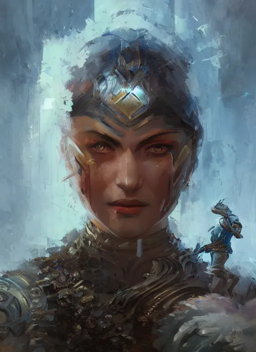 Image similar to Oil painting of a female human warrior, portrait, D&D, Magic The Gathering, by Craig Mullins, Nekro, Victo Ngai, centered, symmetrical, 8k, sharp focus