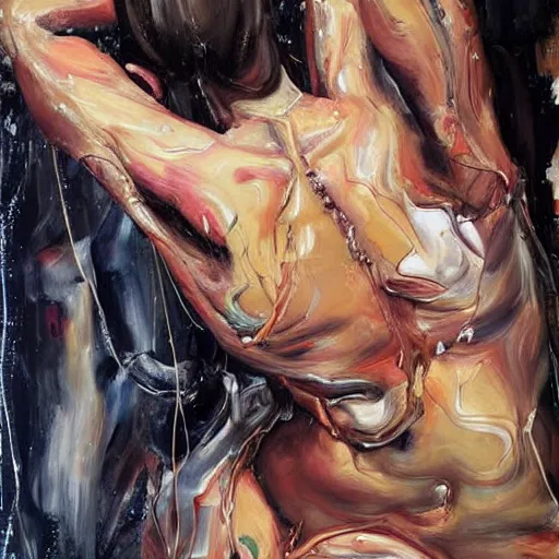 Image similar to body sculptures made with oil painting, dripping painting. Vr painting and buish strokes. By jenny saville