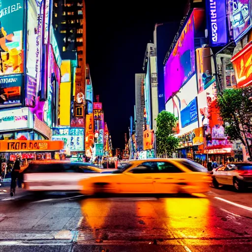 Image similar to color night shot of new york city street scene but it looks like tokyo japan, photorealistic,8k, XF IQ4, 150MP, 50mm, F1.4, ISO 200, 1/160s, natural light