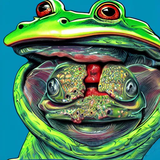 Image similar to a frog inside a persons throat, digital art, hyper detailed