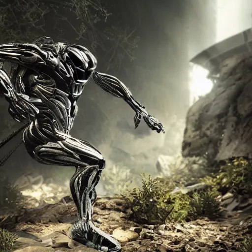 Prompt: the nanosuit from crysis 3 in ultra realistic detail, lit like a apple iphone ad with white light studio background and typography annotations on the suit, ultra hd