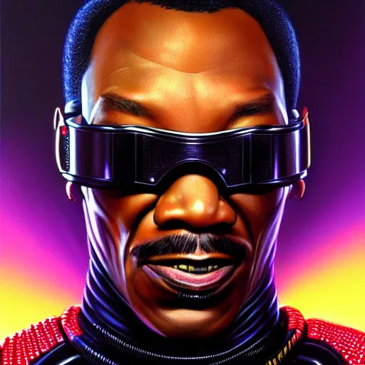 Image similar to a portrait of Cyberpunk Eddie Murphy is Beverly Hills Robocop, soft details, extremely detailed and coherent, matte painting oil on canvas by mark arian by artgerm, 4k, 8k, HD, trending on artstation