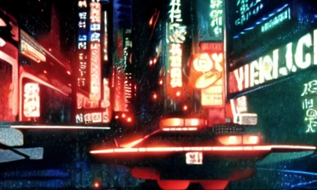 Image similar to full - color cinematic movie still from the 1 9 8 2 anime - adaptation of blade runner. science - fiction ; action ; neon ; gritty ; dystopian ; detective mystery.