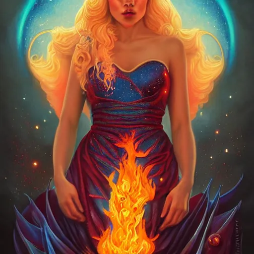 Prompt: fire flaming cosmic lofi daenerys targaryen portrait, queen of dragons, Pixar style, by Tristan Eaton Stanley Artgerm and Tom Bagshaw.