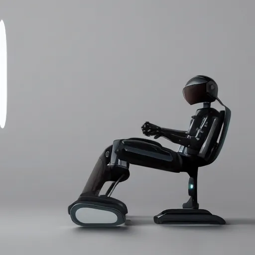 Image similar to futuristic lonely matte dark gray and glossy translucent green full-body humanoid robot with huge expressive comically sad LED eyes and open rectangular mouth sitting on a large comfortable cushioned vintage recliner reading a hardbound leather book. Cinematic Lighting, Cinematic Movie Photograph, Arri Alexa, Extremely Detailed, smooth, very very clean, simple, 8K, octane render, maya render, unreal engine, trending on artstation, DSLR, excellent composition, moody