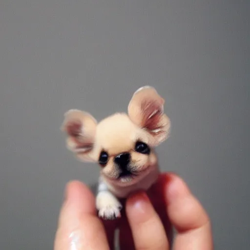 Image similar to a tiny puppy that fits in a hand, extremely cute, hyperrealistic