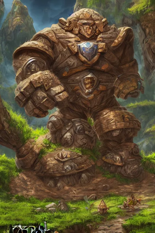 Image similar to zelda fantasy art giant golem troll wood rock greeble gemstone, global illumination ray tracing hdr fanart arstation by sung choi and eric pfeiffer and gabriel garza and casper konefal