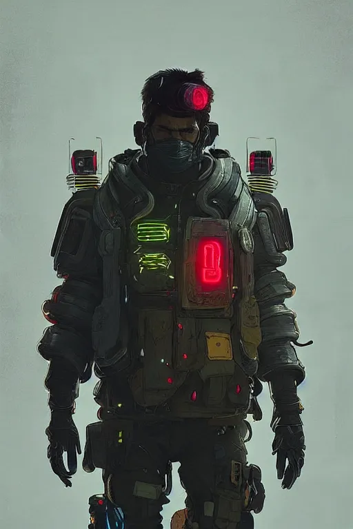 Image similar to soldier from apex legends, cyberpunk futuristic neon. reflective puffy coat, decorated with traditional japanese ornaments by ismail inceoglu dragan bibin hans thoma greg rutkowski alexandros pyromallis nekro rene maritte illustrated, perfect face, fine details, realistic shaded, fine - face, pretty face