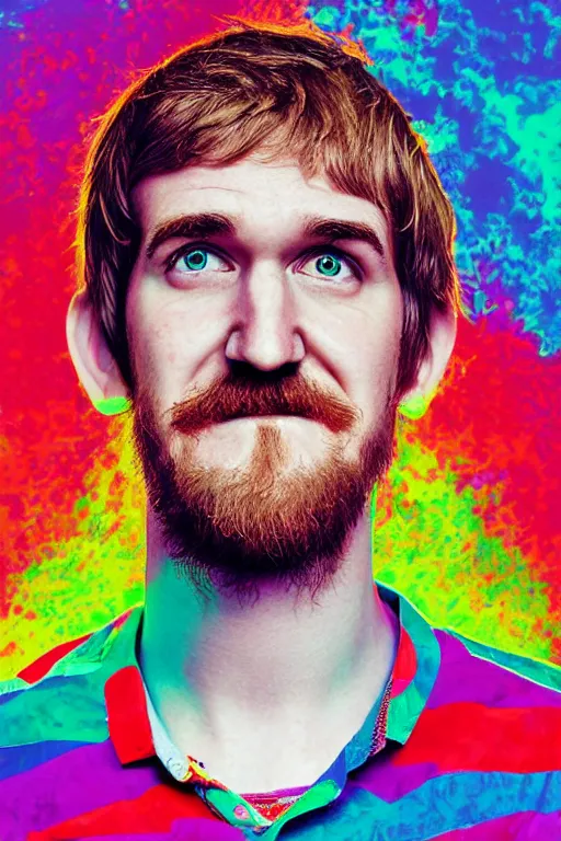 Prompt: inspirational style hope poster of bo burnham with beard, psychedelic colors, highly detailed, photograph, loving