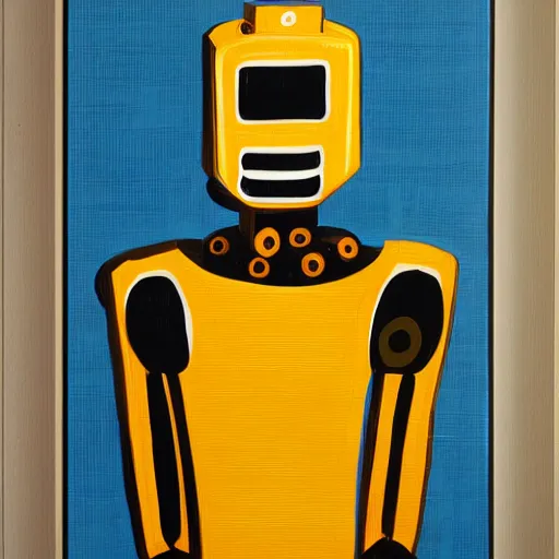 Prompt: portrait of a robot, eggs on canvas