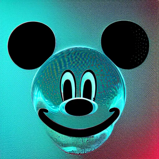 Image similar to mickey mouse head, pixel glitch, synth wave, broken, fractured, fractal, geometric, wet, melting, distorted, unreal engine 5, octane render