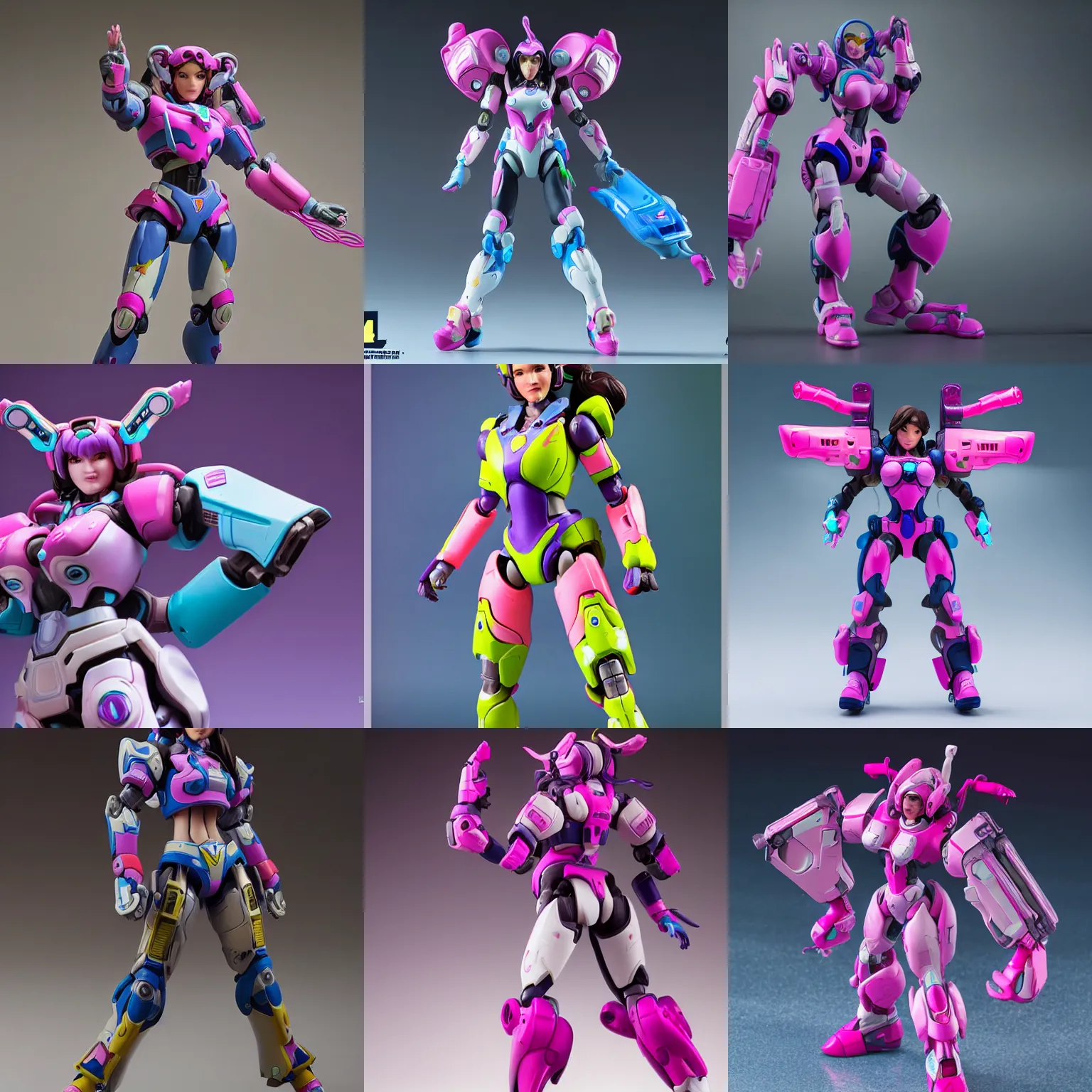 Prompt: D.va action figure, 4k product shot, studio lighting