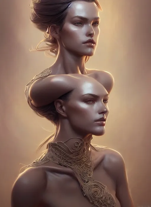 Image similar to portrait of female in sculpted wearable art fashion, intricate, elegant, highly detailed, digital photography, artstation, glamor pose, concept art, smooth, sharp focus, art by artgerm and greg rutkowski