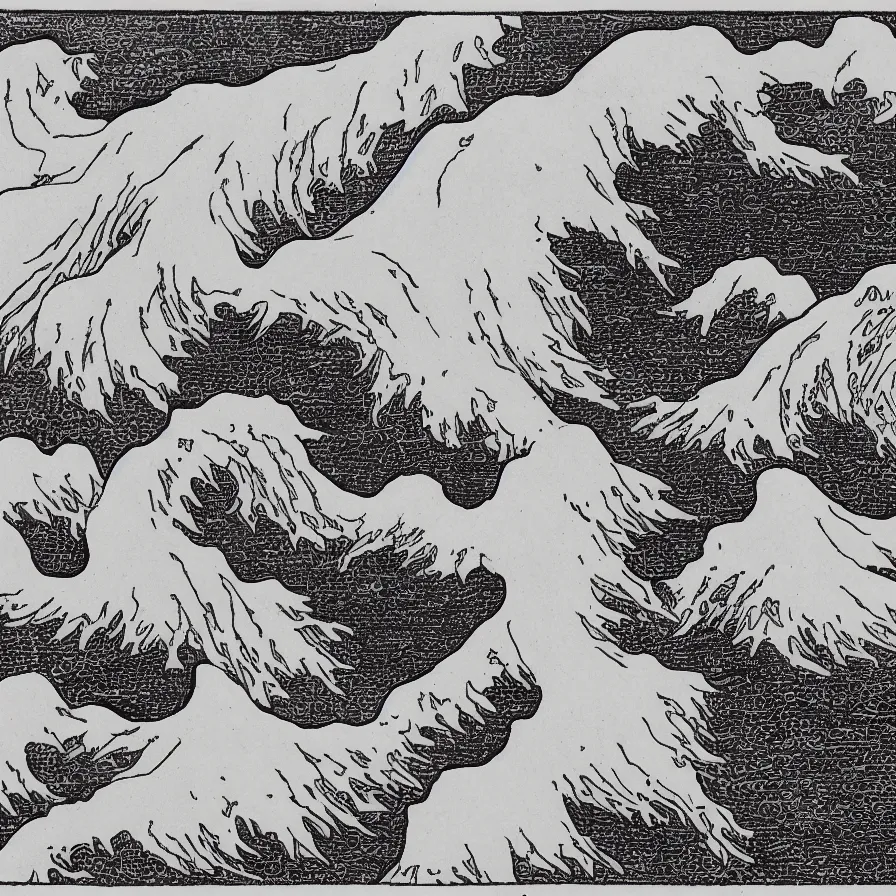 Prompt: japanese black and white lineart of an erupting volcano, hokusai style