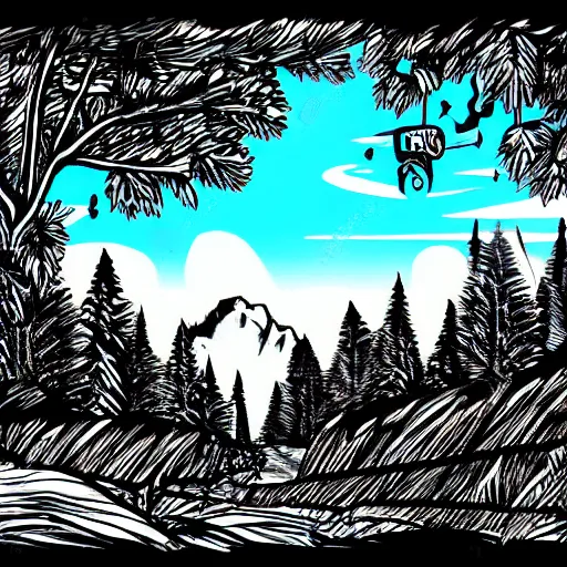 Image similar to bold sketch of the great outdoors 2 d stylized,