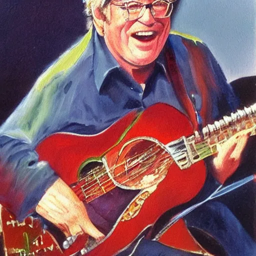 Image similar to John Sebastian playing keyboard on stage in 1967, oil painting, high detail, museum quality