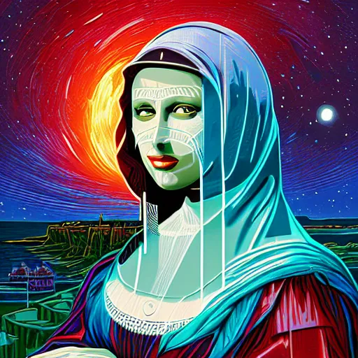 Image similar to the mona liza painted by dan mumford