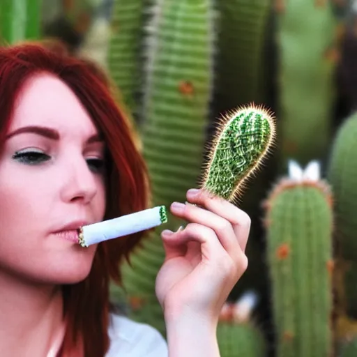 Prompt: having a cigarette with a cactus