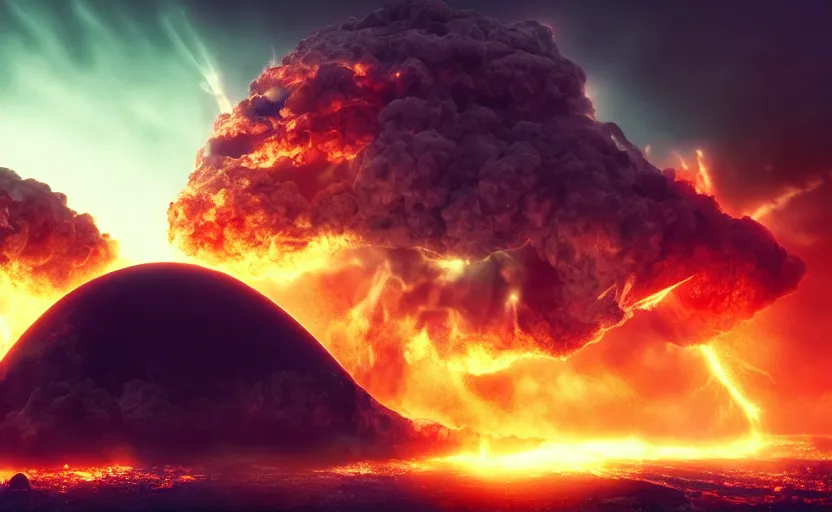 Prompt: skull shaped nuclear explosion of blood, cinematic shot, dramatic volumetric lighting, epic composition, 4K Ultra HD