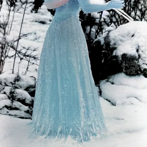 Prompt: a 1960 photo of elsa frozen