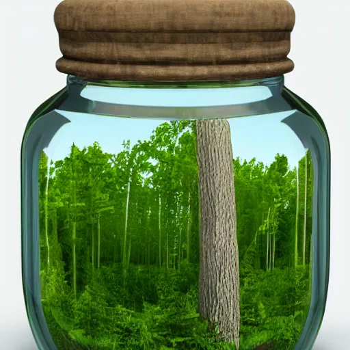 Prompt: Professional 3D render of a forest in a jar