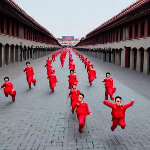 Image similar to screaming kim jong un dolls running through pamplona spain