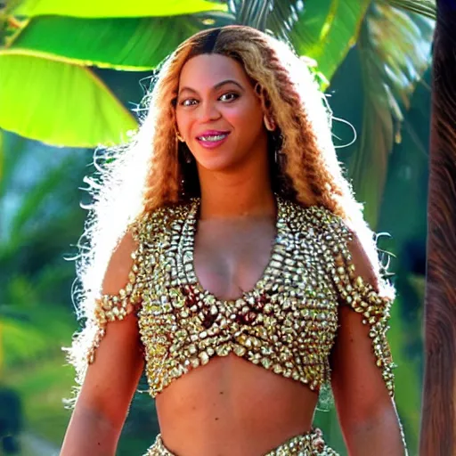 Prompt: beyonce in samoa drinking a coconut