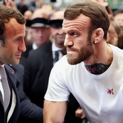 Prompt: emmanuel macron as conor mcgregor, photographic