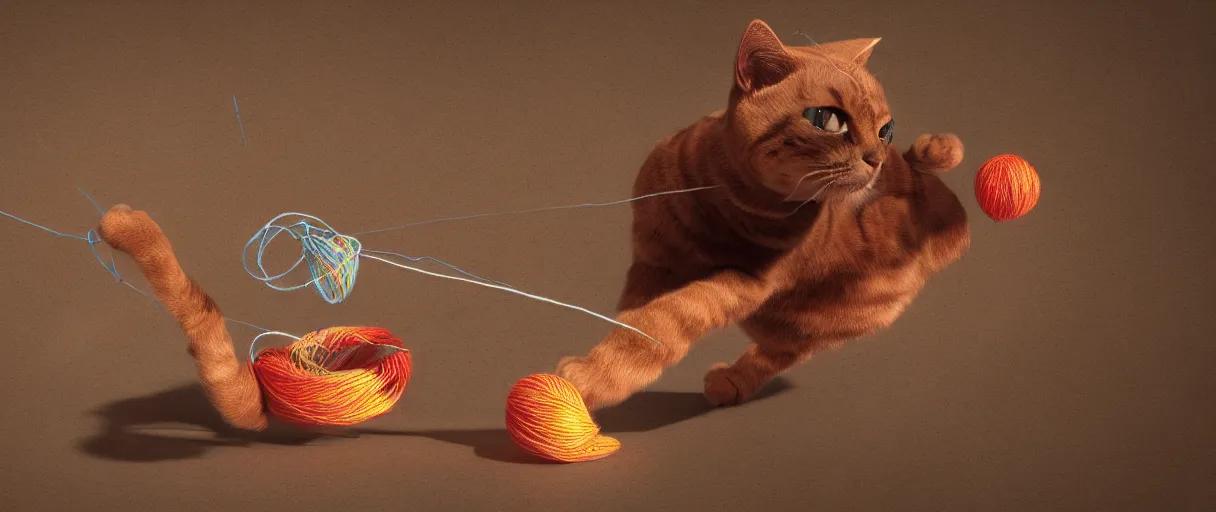 Image similar to 3 d render of cat playing with yarn in non - euclidean space, concept art, high detail, artstaion, 4 k