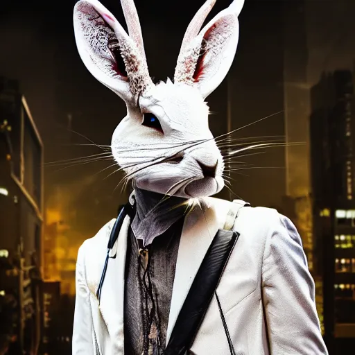 cyborg albino jackalope cyberpunk, 8K HD, movie still | Stable ...