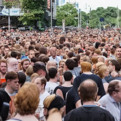 Image similar to a 7 foot tall, ginger, balding man walking among the crowd