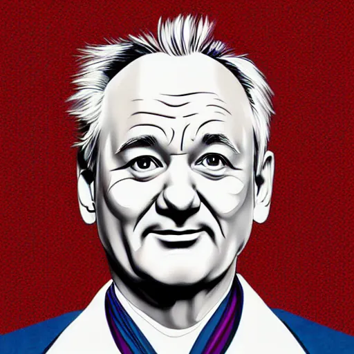 Image similar to bill murray, wearing kimono, by artgerm, cherry blossom falling, nagel