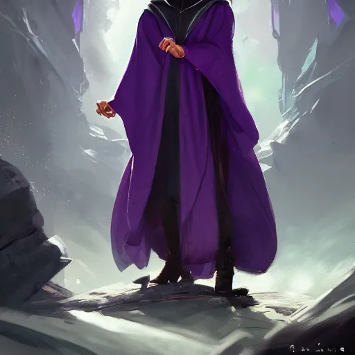 Image similar to full body, female warlock long hood cloak purple, fighting monster with magic, 8 k, trending on artstation by tooth wu and greg rutkowski