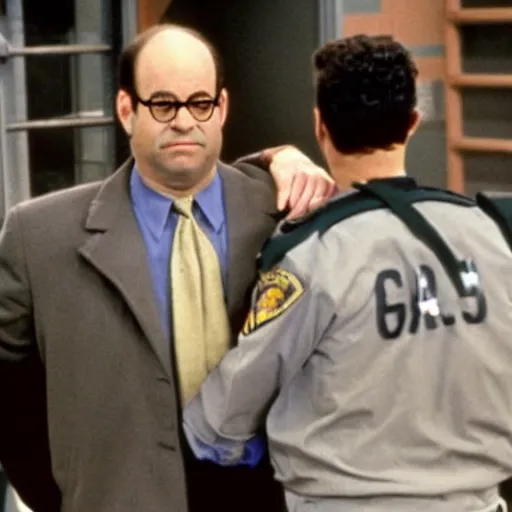 Image similar to George Costanza being arrested by Kramer