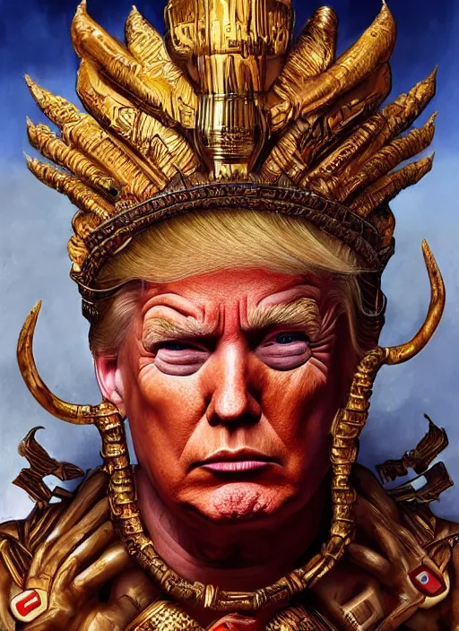 Image similar to digital _ painting _ of _ donald trump, mayan god of death _ by _ filipe _ pagliuso _ and _ justin _ gerard _ symmetric _ fantasy _ highly _ detailed _ realistic _ intricate _ port