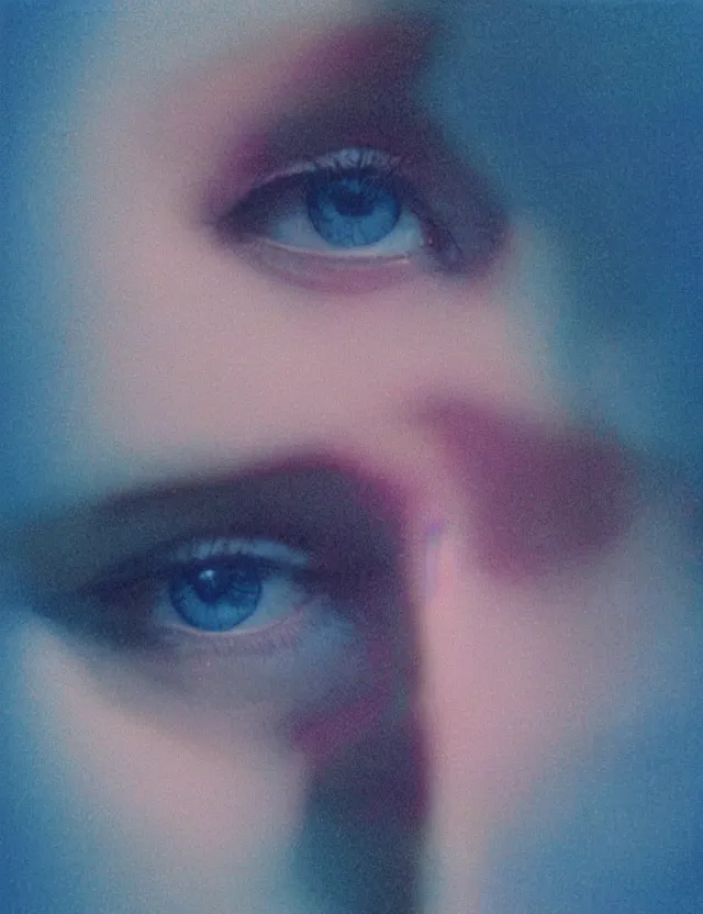 Image similar to woman staring into monitor screen in dark room, blue rays from monitor, redshift, wide shot, coloured polaroid photograph, pastel, kodak film, hyper real, stunning moody cinematography, by maripol, fallen angels by wong kar - wai, style of suspiria and neon demon, david hockney, detailed, oil on canvas