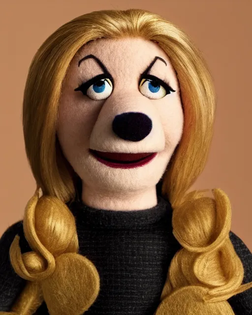 Prompt: skyler white as a muppet. highly detailed felt. hyper real photo. 4 k.