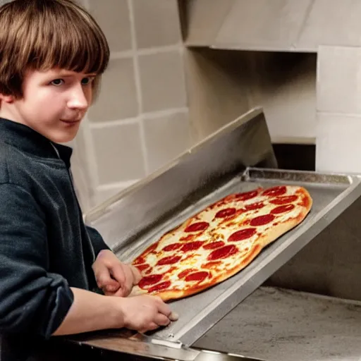 Image similar to A still of a young Mark Hammill making a pizza, 4k, photograph, ultra realistic, highly detailed, professional lighting