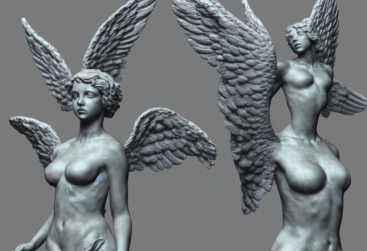 Prompt: a statue of an angel with many wings full of eyes, white and gold, zbrush, hdr