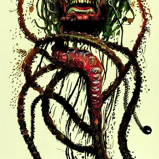 Prompt: graphic illustration, creative design, medusa, biopunk, by ralph steadman, francis bacon, hunter s thompson