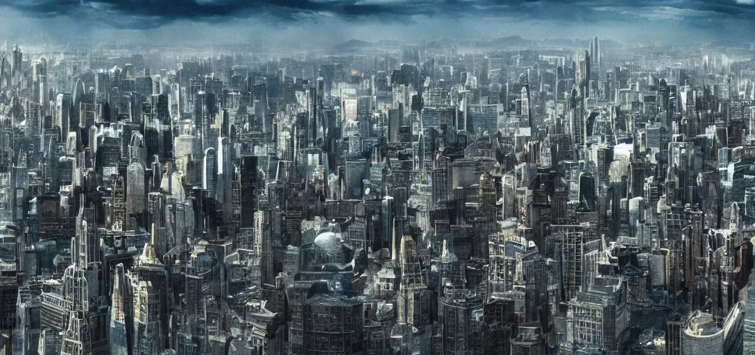 Image similar to very high resolution image from a new movie. a beautiful city landscape, alien invasion. 2 4 mm, photorealistic, photography, directed by atom egoyan