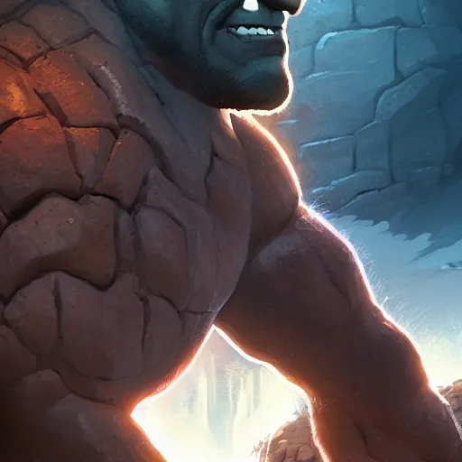 Prompt: Portrait of Dwayne Johnson as a stone golem, fierce and wild look, mattepainting concept Blizzard pixar maya engine on stylized background splash comics global illumination lighting artstation lois van baarle, ilya kuvshinov, rossdraws